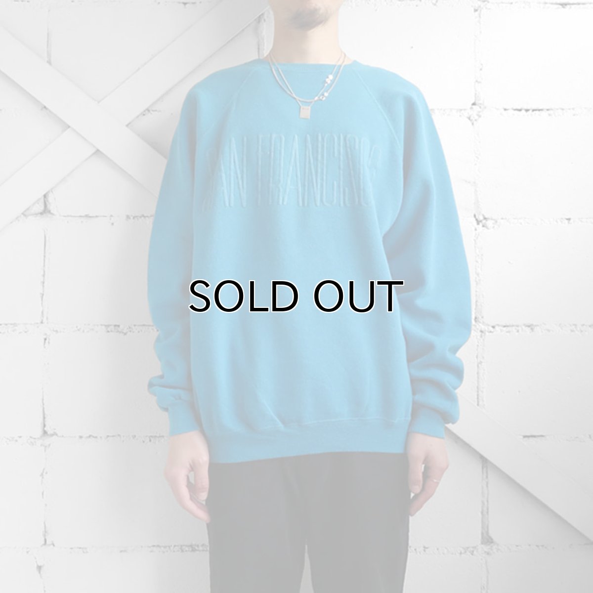 画像2: 1980's HANES "SAN FRANCISCO" Foam Print  Sweat Shirt TURQUOISE BLUE size L (2)