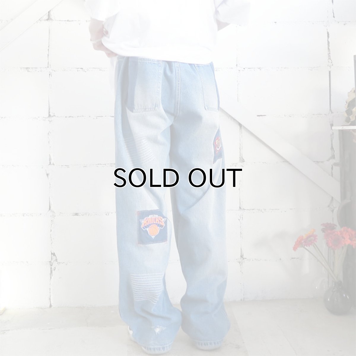 画像10: 1990's "unk" -NBA- Logo Patch Baggy Denim Pants BLUE DENIM size  W43INCH (10)