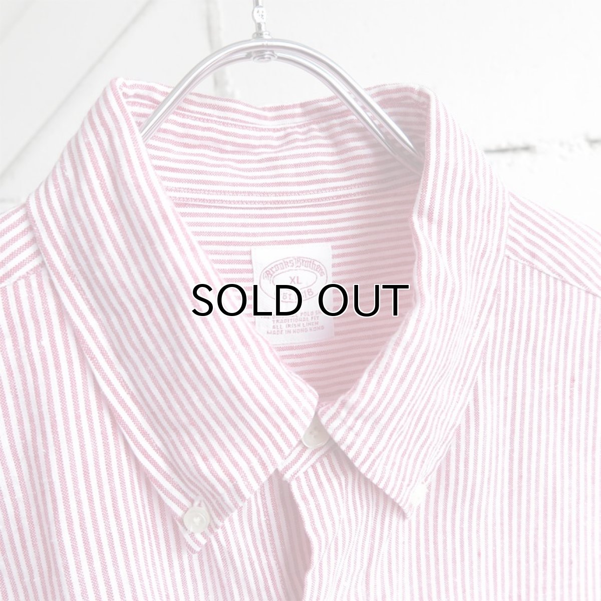 画像3: 1980's "Brooks Brothers" Irish Linen B.D. Shirt　RED STRIPE　size L-XL (3)