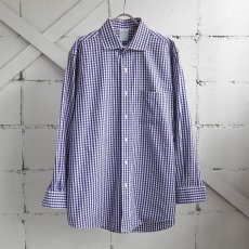 画像1: "Brooks Brothers" Pinpoint Oxford Wide Collar Shirt　PURPLE CHECK　size M (1)