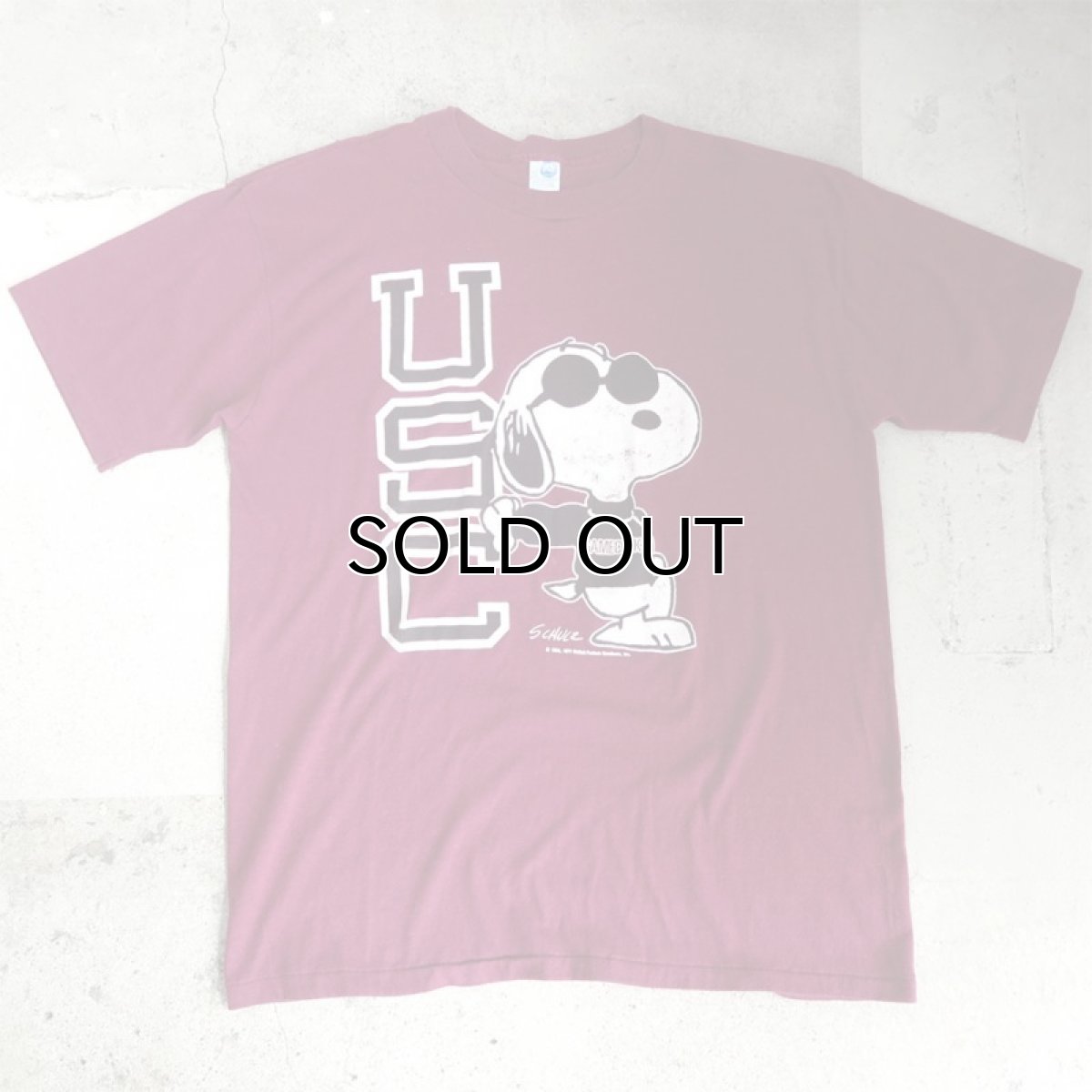 画像1: 1990's "Snoopy" -USC- College  Print T-Shirt　BURGUNDY　size L (1)