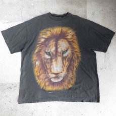 画像1: ~1990's "LION" Animal Big Print T-Shirt　BLACK　size XL-XXL (1)