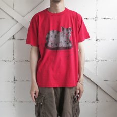 画像2: 1990's "CAT" Animal  Print T-Shirt　RED　size M-L (2)