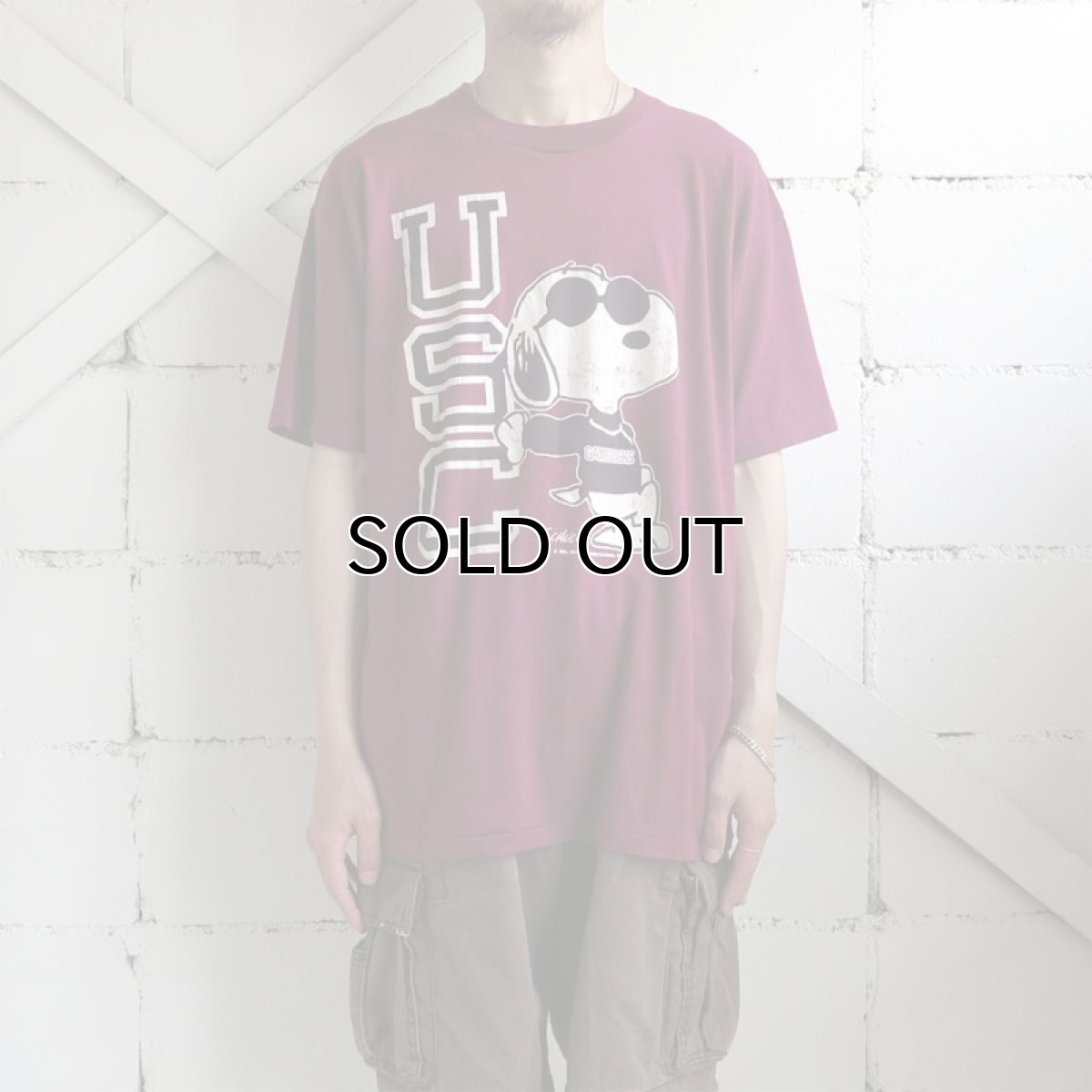 画像2: 1990's "Snoopy" -USC- College  Print T-Shirt BURGUNDY size L (2)
