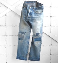 画像1: 1990' Levi's 501 Blue Denim 5-Pocket Pants -Patch Work Repair-　waist 34 inch (1)