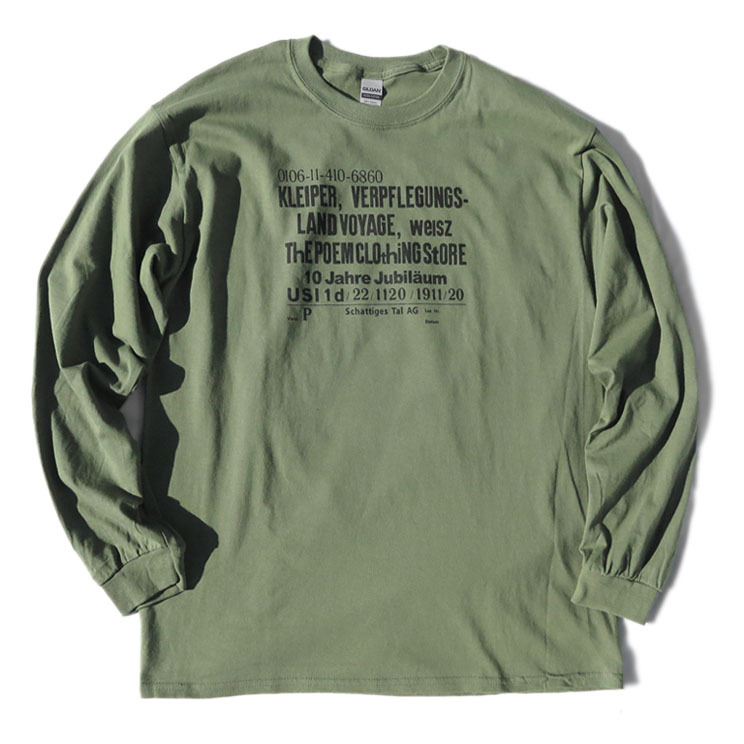 画像1: the poem "GERMAN STYLE" Print L/S T-Shirt　ARMY GREEN　size M~XL (1)